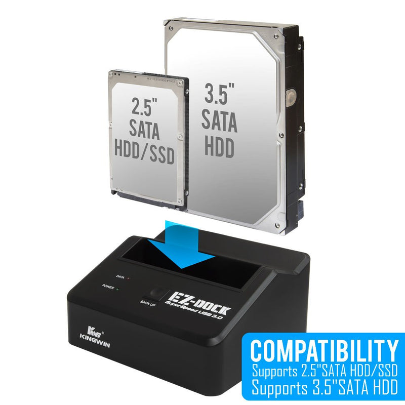 Kingwin USB 3.0 to SSD/SATA Hard Drive Docking Station. Compatible w/ 2.5”/3.5” Inch SATA HDD/SSD (SATA I/II/III) Performance. [Hot Swap Function] Tool-Free Design, 5Gbps Speed & Support UASP