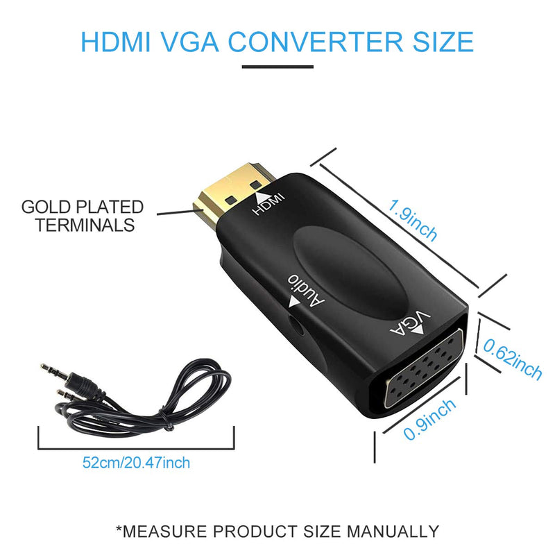 HDMI to VGA Adapter Converter with 3.5mm Audio Jack Cable,4K HDMI to VGA Converter Male to Female Gold-Plated Connector for Laptop,PC, Desktop,Monitor, Projector,HDTV,DVD Black