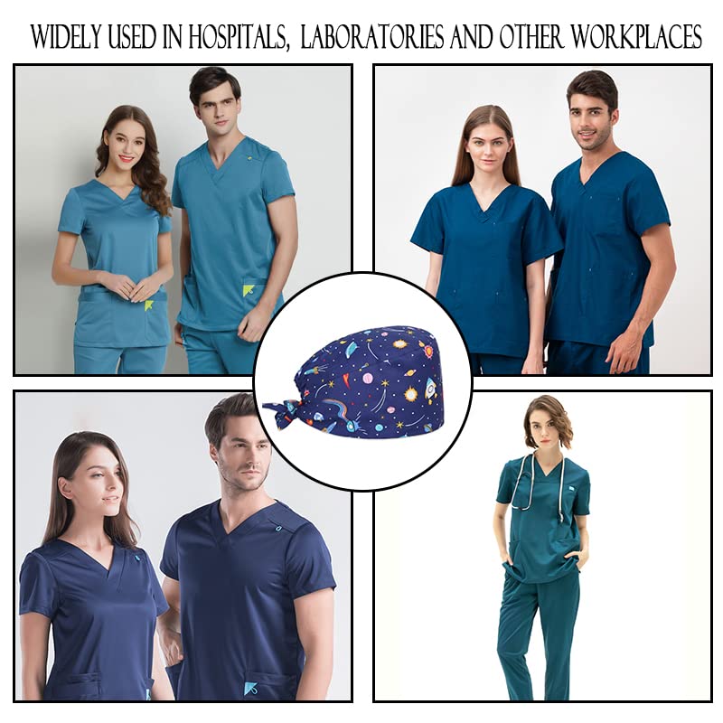 PlandleLee surgical caps fabric nurse, scrubbing cap, printed full turban hat, adjustable full hair cover, unisex doctor cap with sweatband
