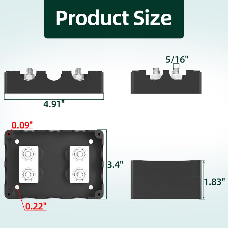 Joinfworld Heavy Duty 400A Bus Bar Power Distribution Block with 5/16" Stud Battery Copper Dual Bus Bar 48V DC Marine Terminal Distribution Block for Automotive Car Solar - Negative&Positive