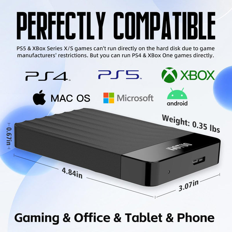 Portable External Hard Drive Storage Expansion Mobile HDD USB 3.0 USB-C for PC, Mac, Desktop, Laptop, PS4, PS5, Xbox One X/S, Xbox 360, Xbox Series X/S, Office & Game (Black, 1TB) Black