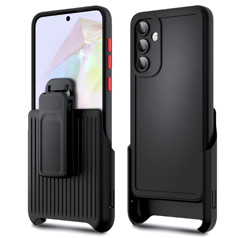 Designed for Samsung Galaxy A14 5G Case with Built-in Tempered Glass (Camera Lens Protector), Belt Clip Holster Kickstand, Heavy Duty Protective Shockproof Armor Defender Case (Black)