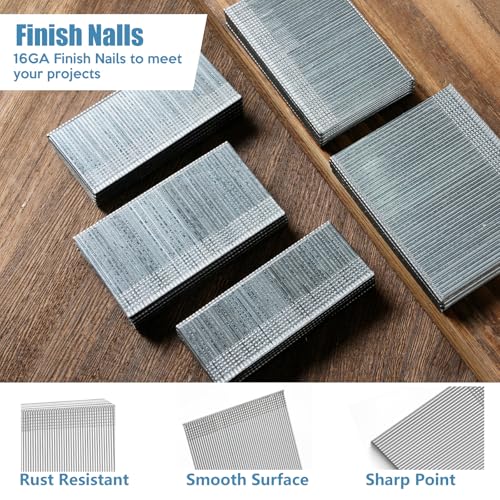 304 Stainless Steel Straight 16 Gauge Finish Nails 5 Sizes 2500 PCS 5 SIZES- 2500 pcs