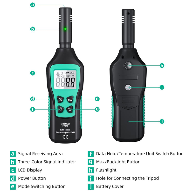 EMF Meters, Electromagnetic Radiation Detector, Digital LCD EMF Detector, EMF Tester for Ghost Hunting, Home, Office, Outdoor, Indicator Lights, Audible Alarm FY876