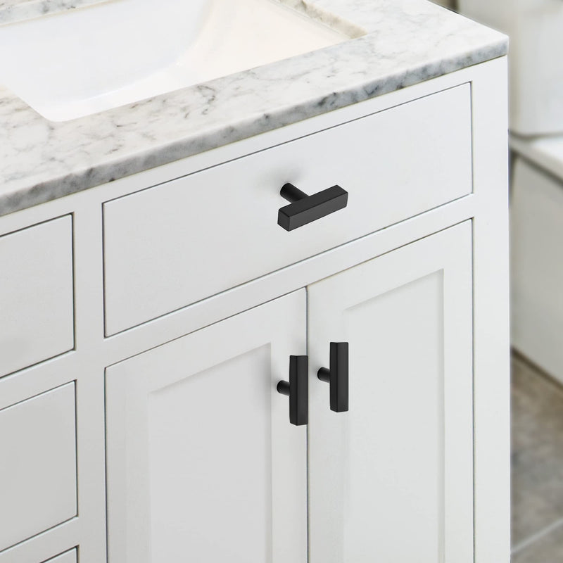 JOY DECOR 30 Pack Matte Black Kitchen Cabinet Drawer Pulls, Square Bar Handles for Cupboards, 2 Inch Cabinet Pulls with Single Hole, Stainless Steel Kitchen Cabinet Hardware Matte Black Square T-Shaped