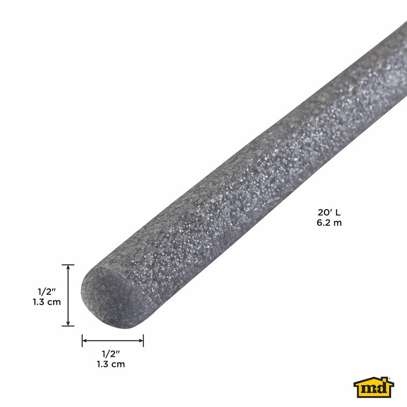 M-D Building Products - Versatile Gray Foam Backer Rod Set 1/2in x 20ft - Essential Caulk Saver for Sealing Concrete Gaps,Expansion Joints,and Crack Filling (71480),(Pack of 12) 20 ft. for 1/2 in. Gaps (Pack of 12)