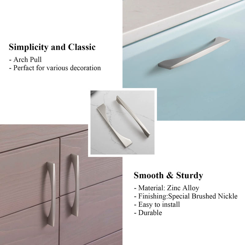 Goo-Ki 5.04''(128mm) Hole Center Brushed Nickel Cabinet Handle, Satin Nickel Cabinet Pull,Modern Drawer Handle,Cabinet Hardware,6 Packed 5'' Hole Centers