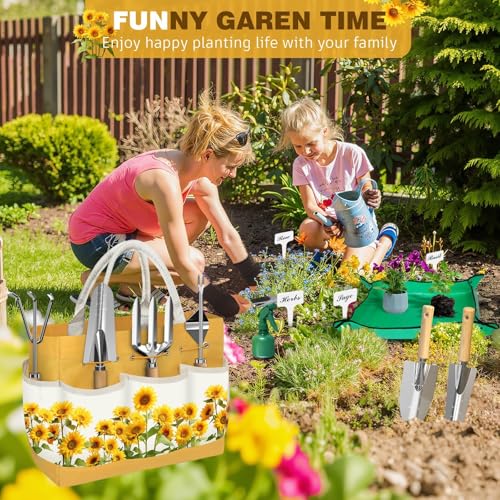 22Pcs Gardening Tools Set for Women Heavy Duty Garden Hand Tool Kit,Birthday Gifts for Mom Wife Grandma Beginner,Gardening Accessories with Sunflower Tote Bag/Shovel/RepottingMat/Plant Labels/Gloves Yellow