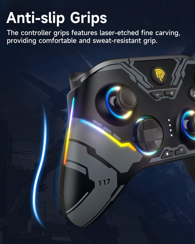 EasySMX X15 PC Controller - Enhanced Wireless Bluetooth Controller with Hall Joysticks/Hall Triggers/RGB Lighting - No Stick Drift, No Dead Zone - Work for Windows PC, Android, Steam and Switch black