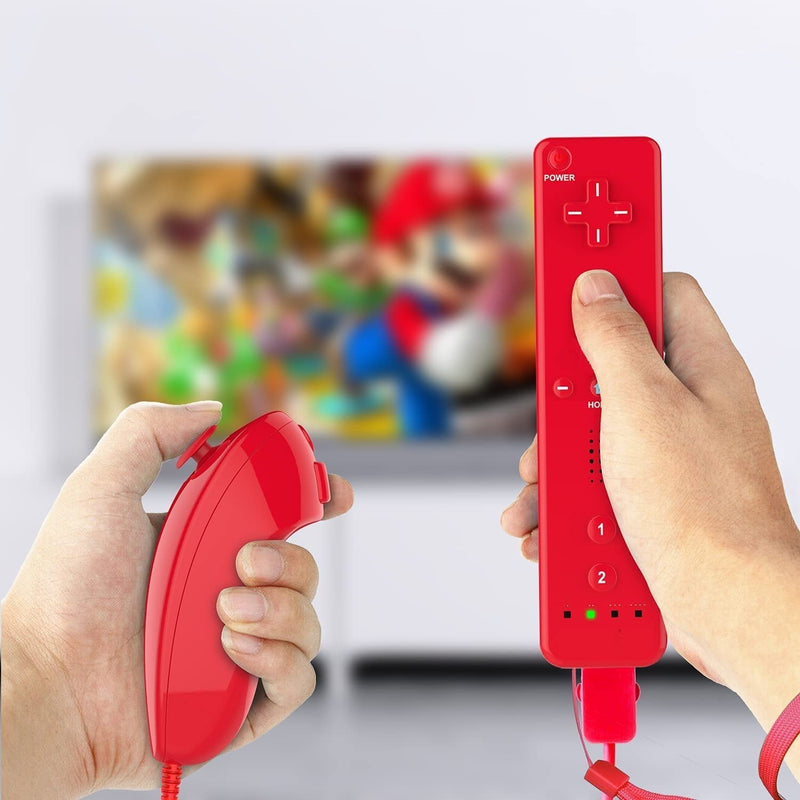 Lyyes Remote Controller for Wii, Wii Remote and Nunchuck Controllers with Silicon Case and Strap for Wii and Wii U (Red) Red