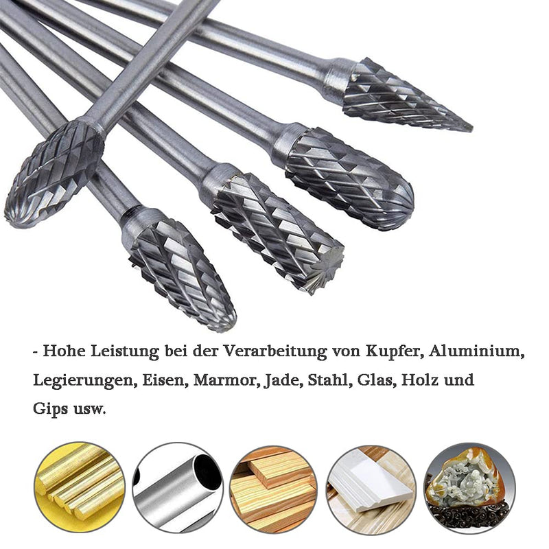 Mesee 10 Piece Rotary Burr Set, Tungsten Steel Burr, Rasp Set, Carbide Burr, Woodworking Grinding Head, Rotary Tool Tungsten Steel Grinder for Carving, Engraving, Drilling, 100 mm