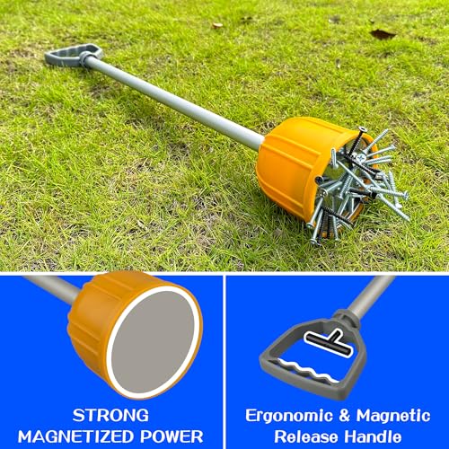 ULIBERMAGNET Magnetic Bulk Lifter, 29inch Long Reach Magnetic Pickup Tool with Quick Release, Yard Pull Magnet Sweeper, Metal Manual Magnetic Swarf Tool with Extended Handle for Nails, Screws, Nut 29inch Long Reach Yard Magnetic Sweeper