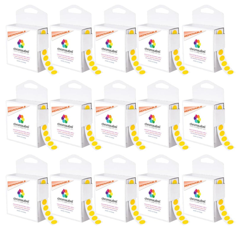 ChromaLabel 1/2 Inch Circle Sticker Labels, Color Coding Label, Removable Colored Dot Stickers, 1000 Sticky Dots per Dispenser Box, Yellow Labels - Case of 15