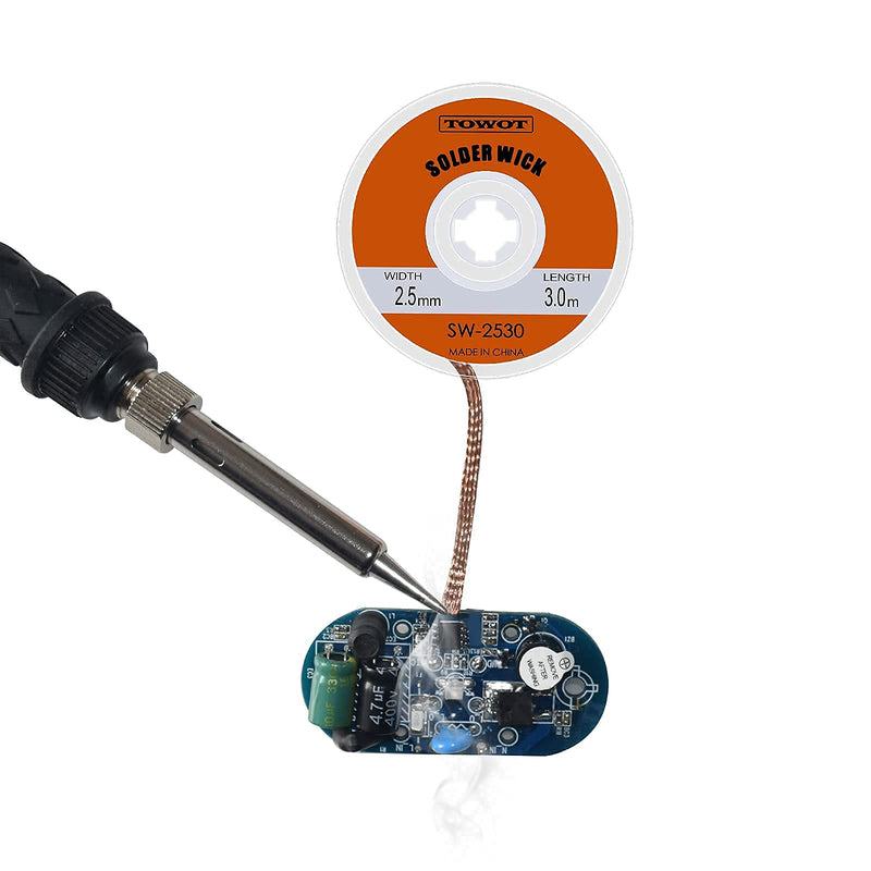 TOWOT desoldering braid, desoldering wick for removing solder and disassembling electrical components, no-clean desoldering braid (2.5mm 3.0m) 2.5mm