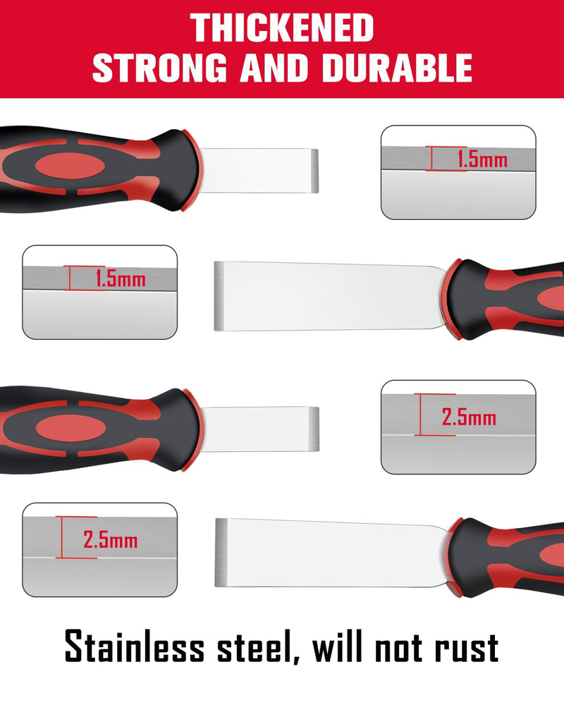 ROTATION Extra Thick Scraper Set, 4 piece, Soft Grip, Heavy Duty, Scraper with Hammer End, Stainless Steel Putty Knife