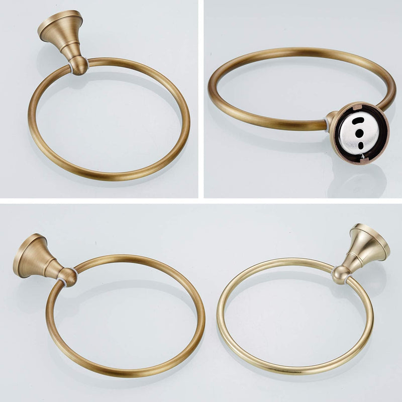Flybath Round Towel Ring Antique Brass Hanger Hand Towel Holder for Bathroom Kitchen Accessories Wall Mounted, Brushed Bronze