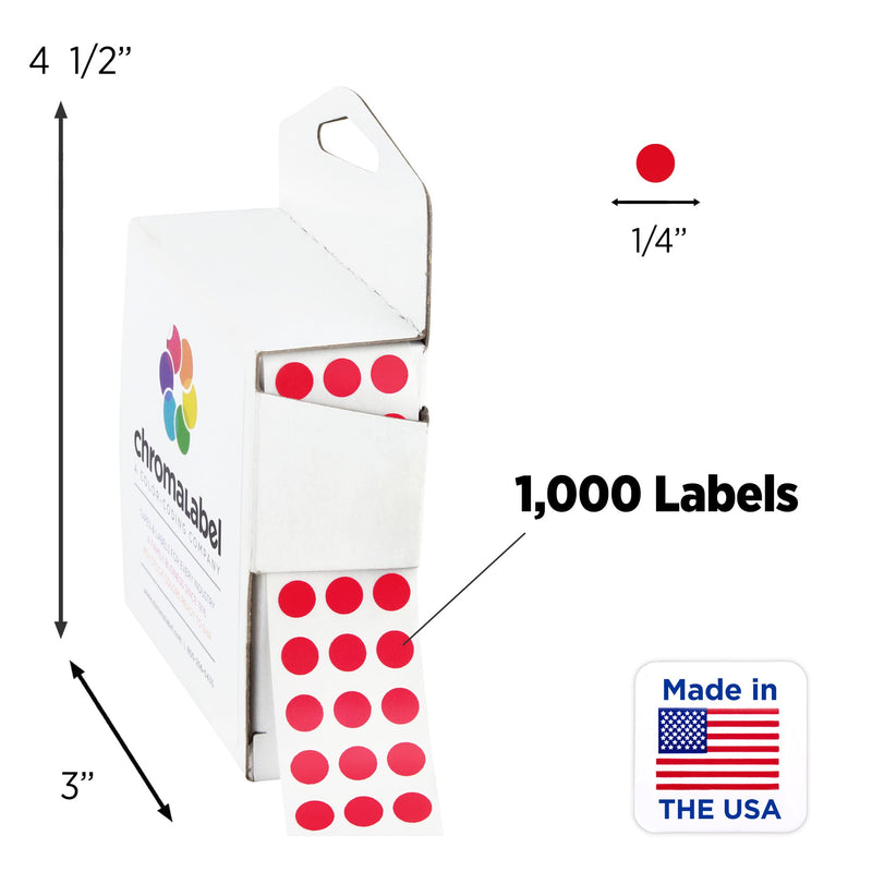 ChromaLabel Red Dot Stickers 1/4 Inch, Small Round Color Coding Labels, Mini Circle Stickers for Inventory, Classroom, Office, Charts, Files, 1000 Count in Dispenser Box 1/4"