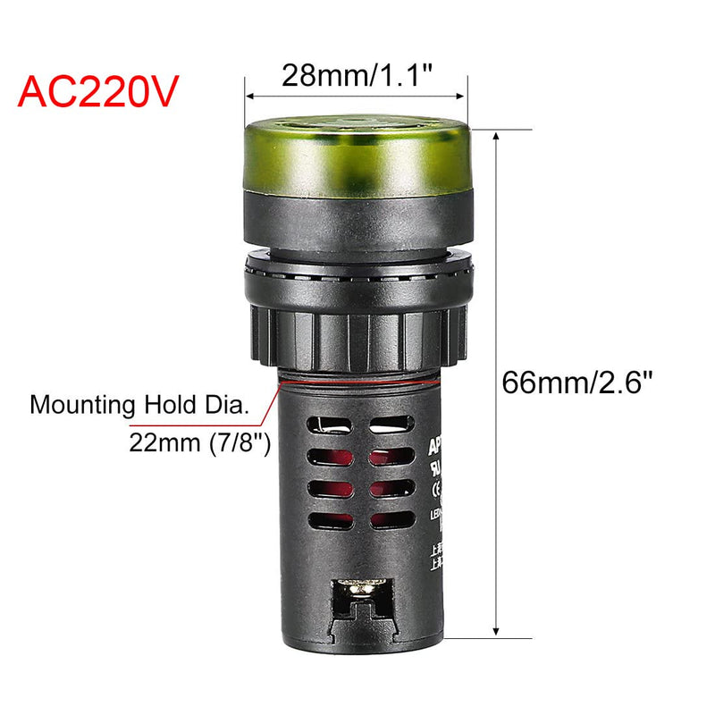 Gebildet 3 pieces indicator light with buzzer AC 230 V, 22 mm panel mount flashing alarm, for electrical control panel, HVAC, DIY projects (red-yellow-green) 22 mm
