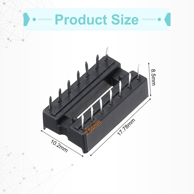 QUARKZMAN Pack of 60 DIP IC Sockets, 14-Pin Dip IC Sockets, 2.54 mm Pitch Flat Pin Chip Connector Adapter for Breadboard Project, PCB Board Design, Black 14 pin