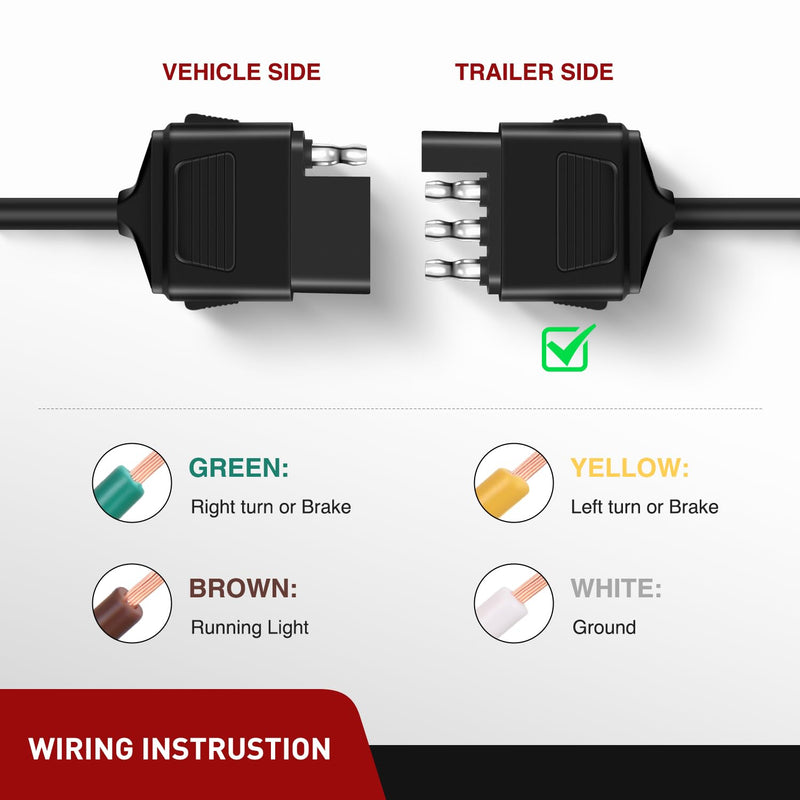 Nilight 4 Way Trailer End Connector 5 Feet Jacketed Cable Heavy Duty 18AWG 4 Pin Trailer Light Plug Pure Copper Trailer Side Male End Replacement 4 Flat Extension Wiring Harness, 2 Years Warranty Male End Jacket Wiring Harness 5FT