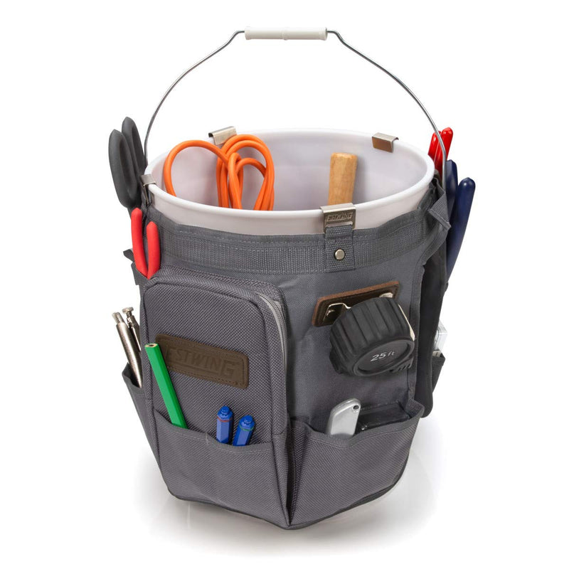 Estwing 28-Compartment 5-gallon Bucket Tool Organizer/Tool Bag, Durable Polyester, Heavy-Duty Steel Hangers, Zippered Pocket, 16 Open-top Pockets, 11 Tool Loops, Buckle Security Strap 5-Gallon Bucket Organizer