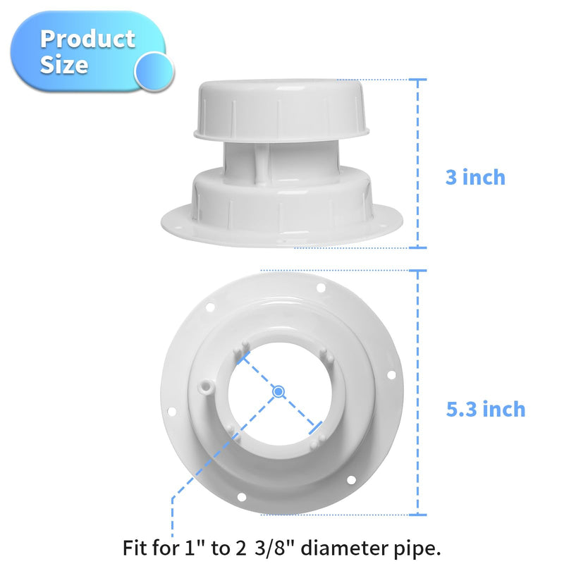 RV Plumbing Vent Caps - Camper Vent Cap Replacement for RV Trailer Camper Motorhome, RV Roof Sewer Vent Cover Caps Kit for 1 to 2 3/8 Inch Pipe - White (2 Pack)