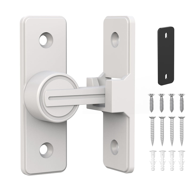 90 Degree Flip Barn Door Lock, Heavy Duty Sliding Gate Latches Locks for Garden, Bathroom, Garage, Sliding Doors (1 Pack White) 1 Pack White