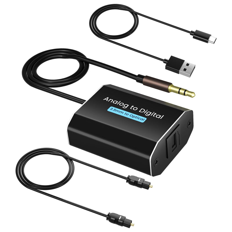 Analog to Digital Audio Converter 3.5mm to Optical Audio Adapter for Enhanced Sound Toslink Optical Output with Optical Cable for TVs, Gaming Consoles, Computers, and projectors etc