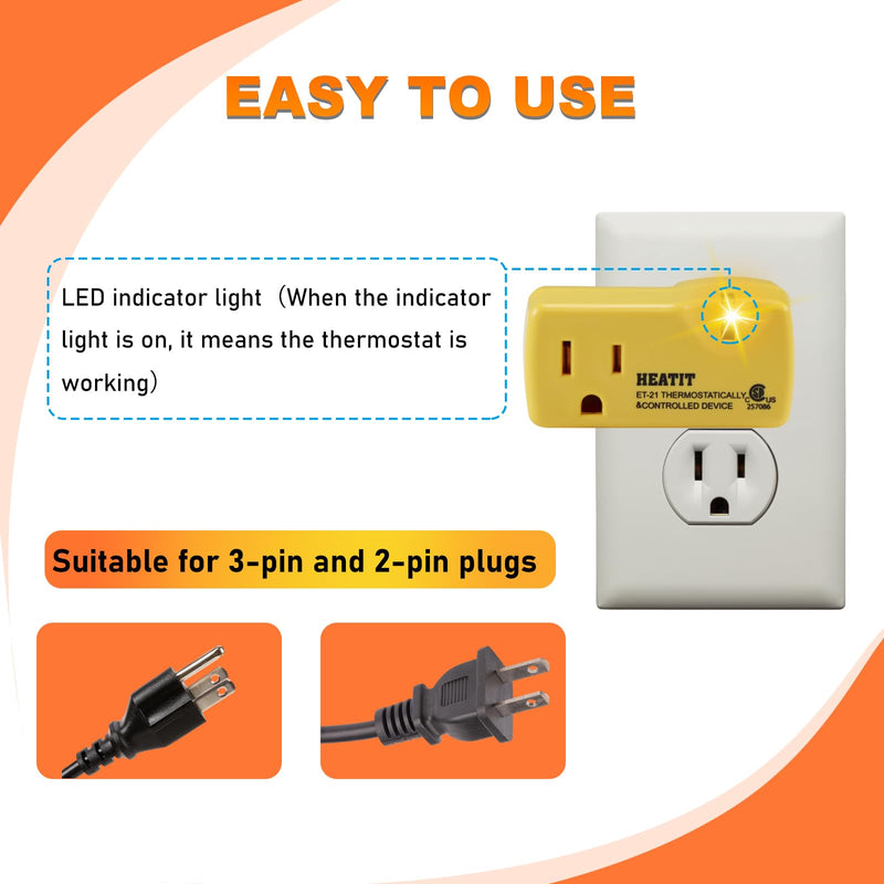 HEATIT ET-21 Freeze Thermostatically Controlled Outlet On at 38F /Off at 50F ET-21-2 2PCS 2.0