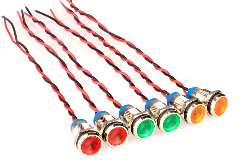 GUUZI 6pcs 220V-230V AC 10mm LED Panel Pilot Dash Warning Light Indicator Light Lamp Pilot Dash Bulbs Directional (Red/Yellow/Green) Red/Yellow/Green.
