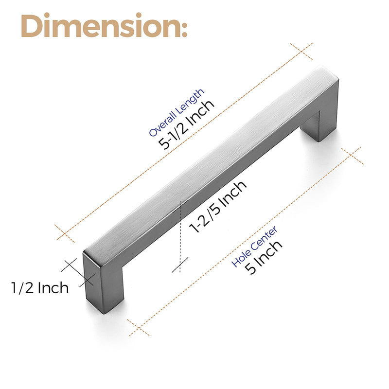 Ravinte 10 Pack Cabinet Handles Square Cabinets Cupboard Handles Brushed Nickel Drawer Pulls Stainless Steel Kitchen Cabinet Pulls Cabinet Hardware Drawer Handles 5 inch Hole Center