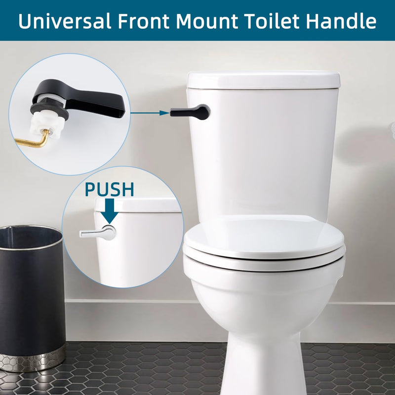 2PCS Metal Toilet Handle Lever Replacement, Universal Fit, Matte Black | Front Mount Toilet Handle Compatible with American Standard/Mansfield/Gerber with Flapper Chain, Toilet Repair Kit 2pcs Matteblack
