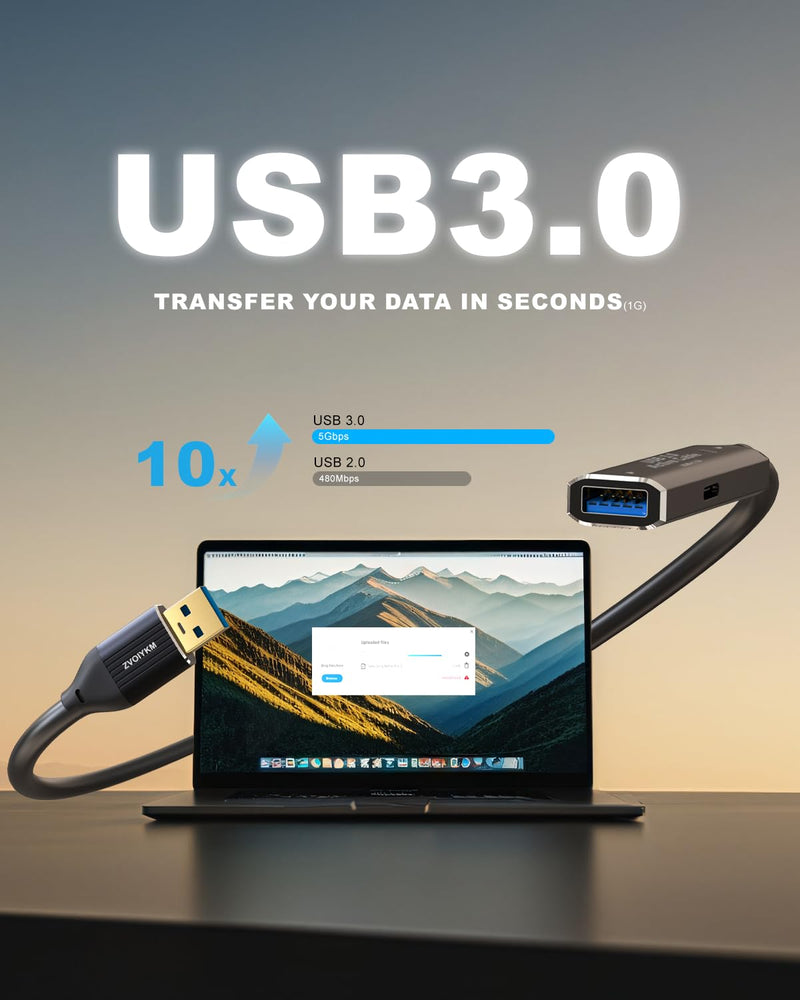 USB 3.0 Active Extension Cable, 50FT (15M) with Signal Booster - 5Gbps High Speed Data Transfer Male to Female Repeater Cord, in-Wall Compatible for VR Headset, Printer, Hard Drive, Xbox, PC 50 ft