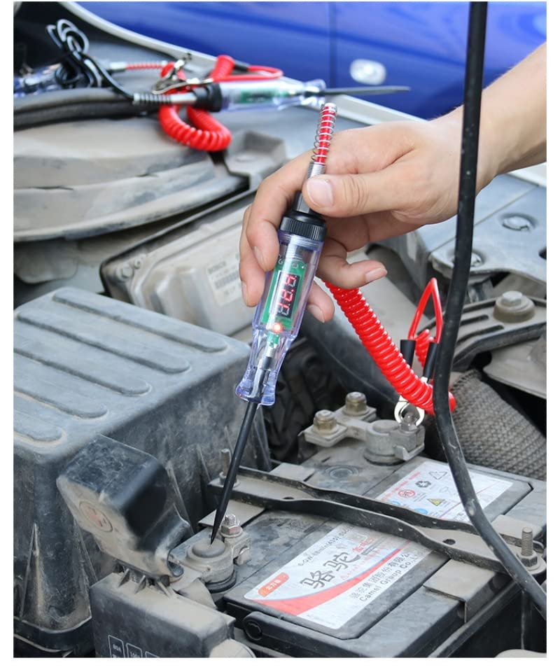Car voltage tester with indicator light, vehicle test lamp, volt tester, current tester, tester, car test pen with alligator clip 6/12/24V