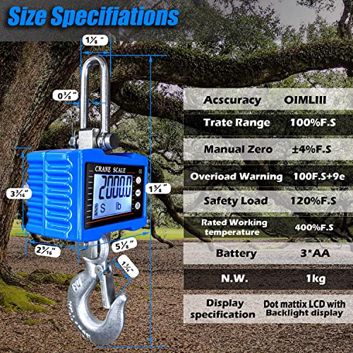Digital Crane Scale, 2200 lb/1000 kg with Remote Control, Blue