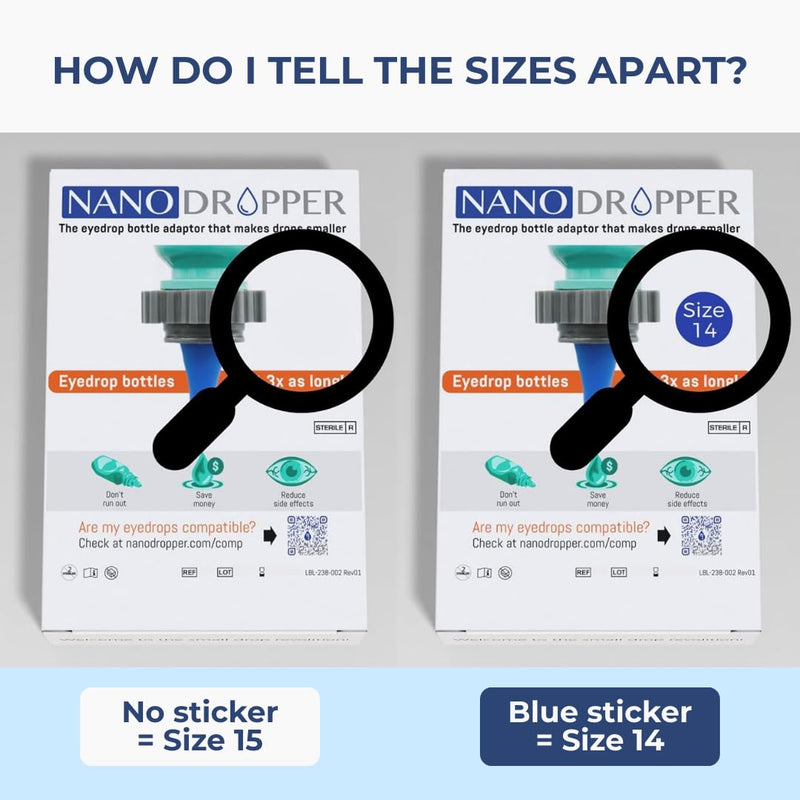 NANODROPPER SIZE 15 Adaptor 2-Pack for Eyedrop Bottles - Volume Reducing Adaptor to Extend Bottle Life Size 15 (Pack of 2)