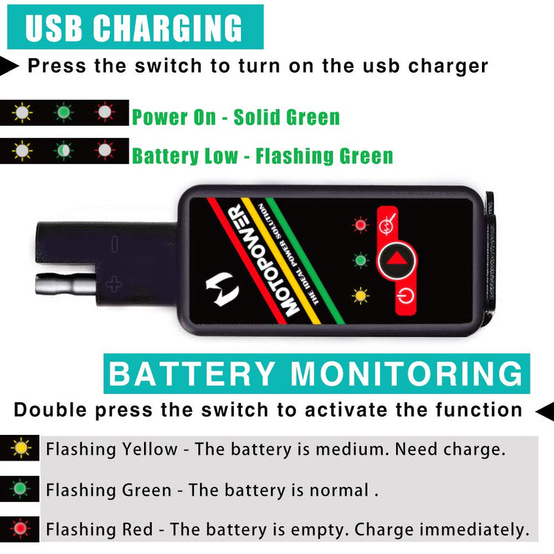 MOTOPOWER MP0620B 4.2Amp Motorcycle Dual USB Charger SAE to USB Adapter with Battery Monitor Switch Control Black