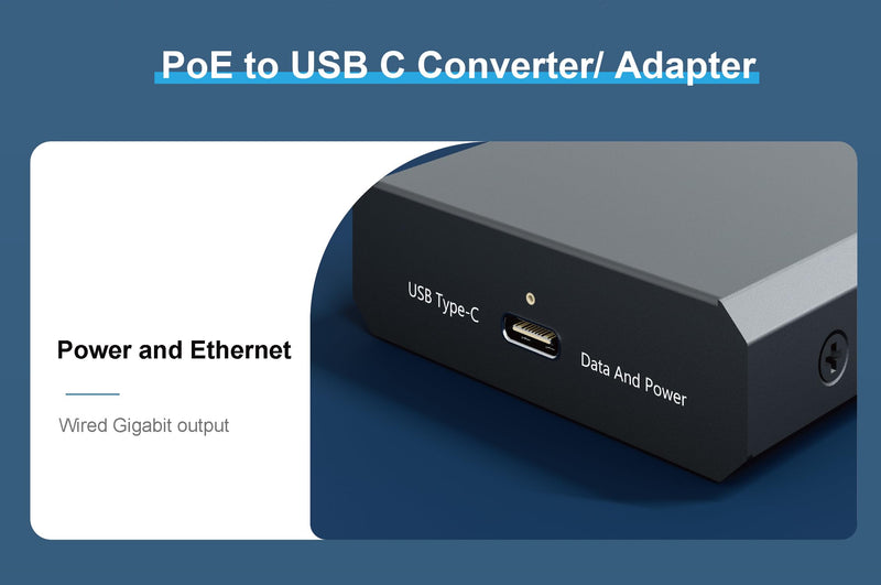 PROCET Gigabit PoE to USB C Converter up to 60W RJ45 to C Type Power with Ethernet Connectivity, Wide Working Temp -4℉ to 131℉ for Echo Hub, Home Assistant, Beosound A5, VR Quest, Tablet, iPad, Laptop