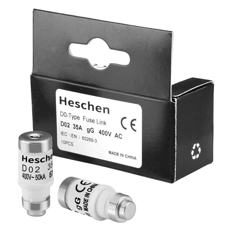 Heschen Ceramic Neozed Fuse Links, D0 Type Fuse Link, D02, 35A 400VAC, gL/gG Type, Pack of 10