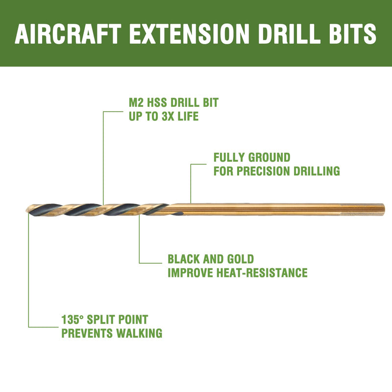 1/2" x 12" Extra Long Drill Bit (2 Pack), Aircraft Extension Drill Bits M2 High Speed Steel for Wood, Soft Metal, Plastic 1/2 in