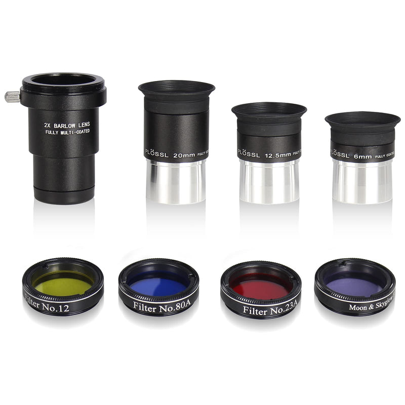 Astronomical Telescope Accessory Kit - with 3pcs Plossl Eyepieces Set, 4pcs Filter Set, a 2X Barlow Lens 8Piece