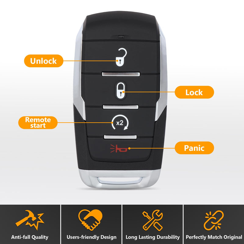 Car Key Fob Remote Keyless Entry Control for Dodge Ram 1500 Pickup 2019 2020 2021 2022 2023 2024 OHT-4882056 68442907 68291689 4 Buttons 433MHz 4A Chip