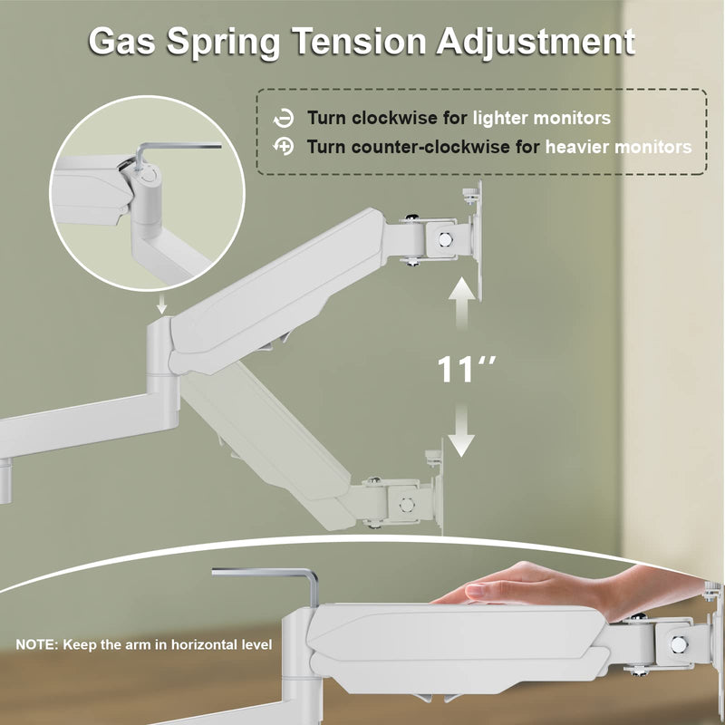 WALI Dual Monitor Mount, Adjustable Gas Spring Arms Desk Mount for 2 Monitors up to 32 inch, 17.6lbs Weight Capacity, Mounting Holes 75 x 75mm or 100 x 100mm (GSDM002W), White 32inch