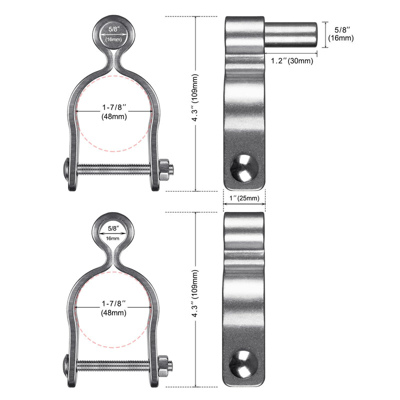 Insaga 2 Pack 1-7/8" Heavy Duty Chain Link Fence Gate Hinges, 304 Stainless Steel T-Post & Pipe Gate Hinge Kit with Frame and Post Brackets, Bolts & Nuts Included for Farm, Cattle, and Chain Link Gate Light Weight 1-7/8''-2Pack