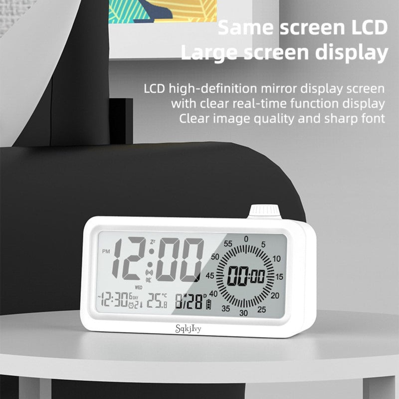 Visual Alarm Clock Timer with LCD Display, 3-Level Adjustable Backlight，Temperature Date, Silent Operation,3 Alarms, Snooze, Type-C Charging for Kids Studying/Office/Sleeping/Cooking(White)