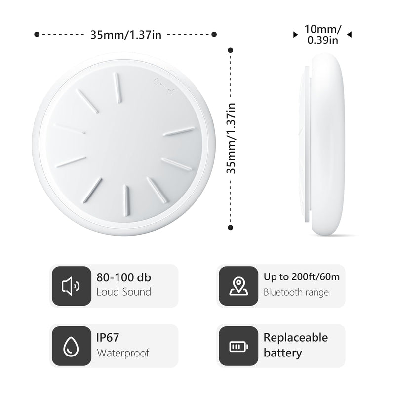 Key Finder 4 Pack, Compatible with Apple Find My (iOS Only), Bluetooth Tracker & Locator for Keys, Luggage, Remotes & More, includes 4 Waterproof Keychains, Long Battery Life, Real-Time Tracking