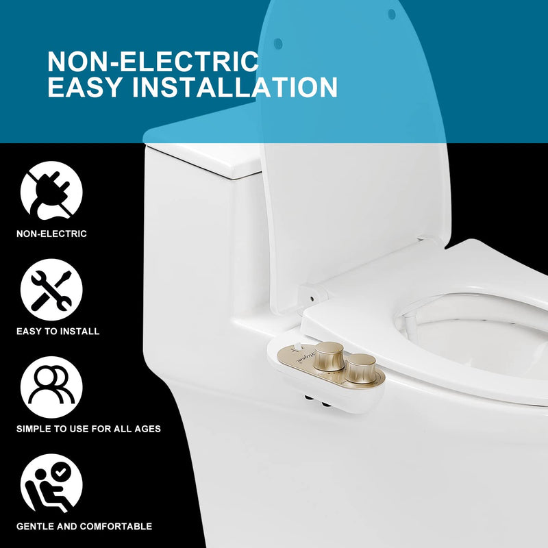 GLIGAM Bidet Attachment for Toilet Warm Water, Ultra-Slim Bidet Hot and Cold,Non-Electric Bidet Attachment for Frontal/Rear Wash, with Retractable Nozzle, Pressure & Angle Controls,Easy to install Champagne