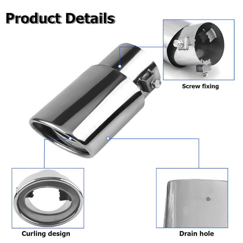 Stainless Steel Car Exhaust Tip, 2.5" to 3.3" Universal Car Exhaust Pipe Modification Tail Throat Tail Pipe, Steel Exhaust Tips Chrome-Plated Finish Tailpipe (Silver/A Style) Silver/A Style