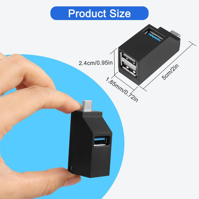 USB C to USB Adapter,3Port USB C Hub Adapter 2 Pcs 90 Degree USB Hub Splitter 1 USB 3.0 and 2 USB 2.0 Port Portable Powered Data for Connecting Mobile Hard Disk, U Disk, Camera, Mouse,etc