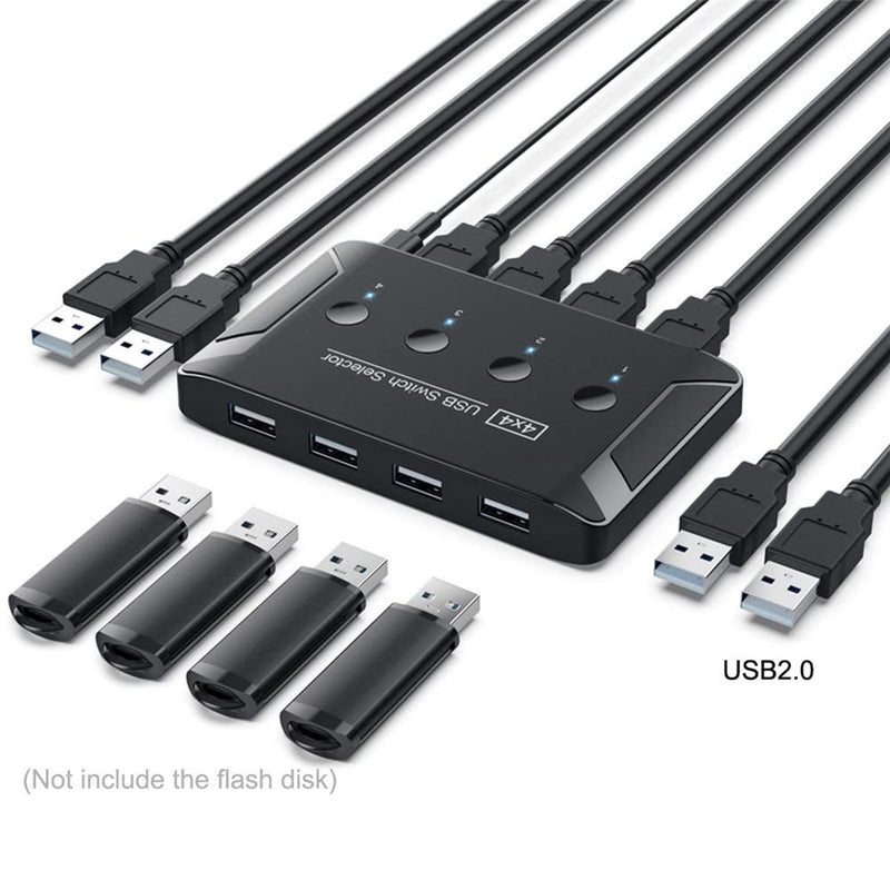 xiwai KVM USB 2.0 Switch Selector 4 Port PCs Sharing 4 Devices for Keyboard Mouse Scanner Printer Black USB2.0